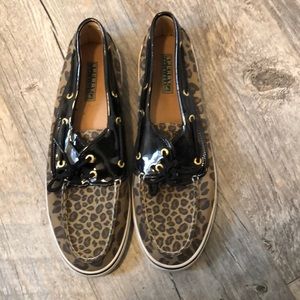 Cheetah print sperry slip on shoes